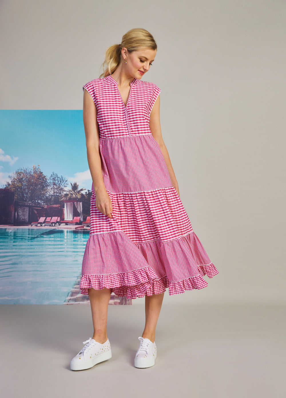 Gingham Style Midi Dress